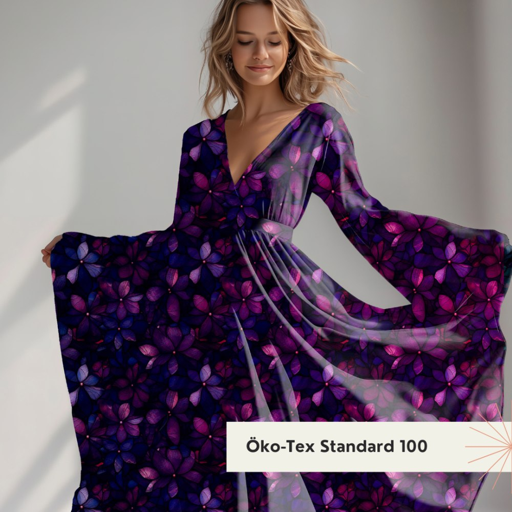 Bio Viskosejersey mit Überbreite: Eigenproduktion Velvet Blossom  (Bordüre) von Graustufen-Stoffe